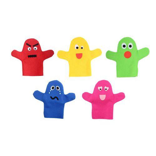 Illustration de : Lot 10 marionnettes à main feutrine, couleurs assorties