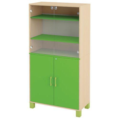 Illustration de : Bibliothèque Confetti avec pieds portes verre et portes pleines à clé
