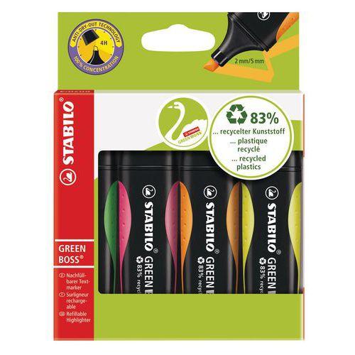 Illustration de : Pochette de 4 surligneurs greenboss recyclés - Stabilo