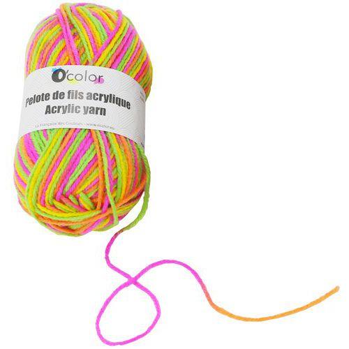 Illustration de : Set 4 pelotes fils acrylique multicolore fluo 50g - O-Color