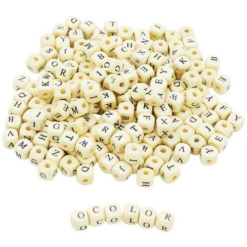 Illustration de : Sachet 440 perles cubes bois alphabet 10 mm - O-Color
