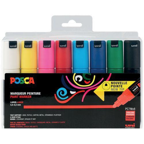Illustration de : Boîte 8 markers assortis pointe conique large PC7M - Posca