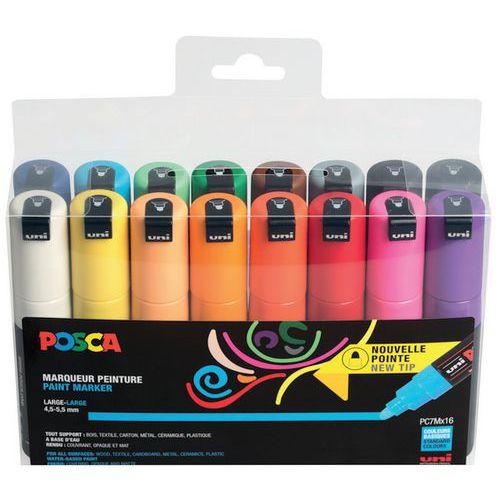 Illustration de : Set 16 markers assortis pointe conique large PC7M - Posca