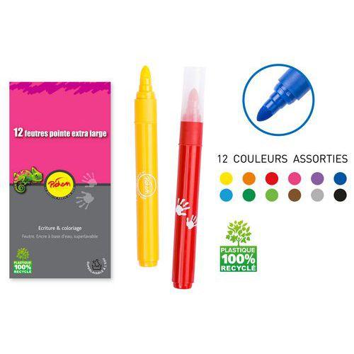Illustration de : Pochette 12 feutres couleurs assorties - Pichon