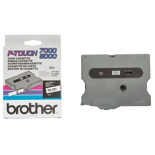 Cassette ruban pour étiqueteuse Brother - L: 9 mm - TX 221 - Noir thumbnail image 1