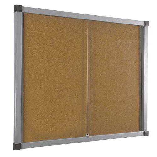 Illustration de : Vitrine d'intérieur Cube - Fond liège - Porte en verre de sécurité