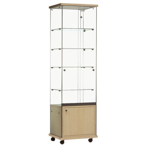 Vitrine Easy E5 - Avec armoire basse et éclairage socle Hêtre thumbnail image 1