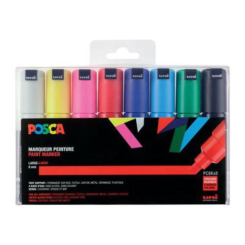 Boîte 8 marqueurs Posca assortis, pointe biseautée thumbnail image 1