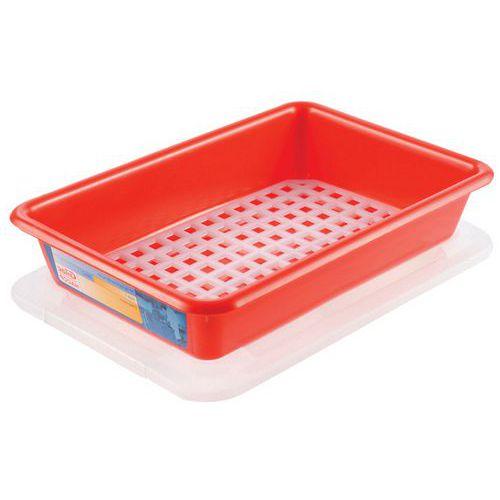 Bac plat HACCP avec couvercle et grille - GILAC, Coloris : Rouge thumbnail image 1