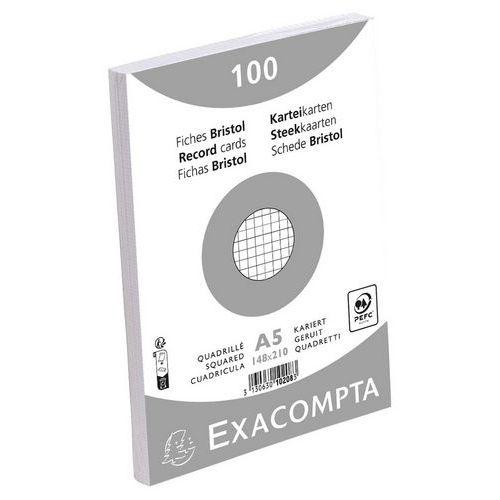 Illustration de : Fiches bristol quadrillé 5x5 non perforé 148 x 210mm blanc - Exacompta