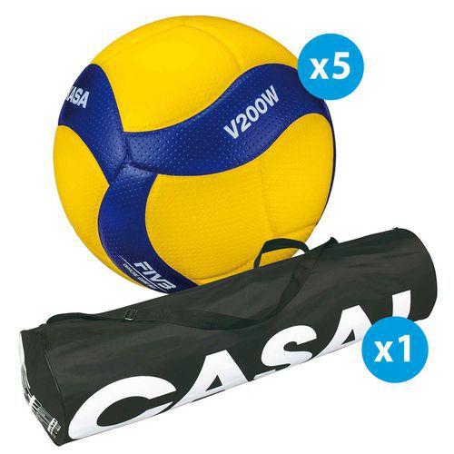 Lot de 5 ballons de volley Mikasa V200W + sac de rangement thumbnail image 1