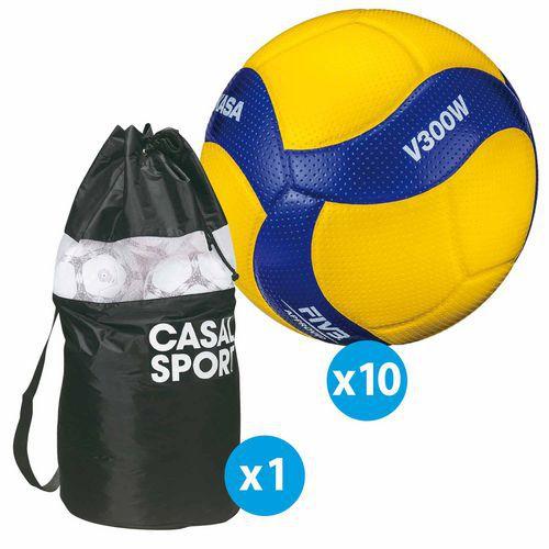Lot de 10 ballons de volley Mikasa V300W + sac de rangement thumbnail image 1