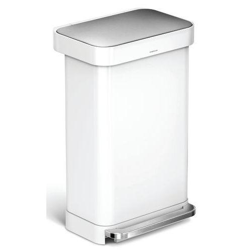 Poubelle à pédale rectangulaire inox 45L avec Liner Pocket, Coloris : Blanc thumbnail image 1