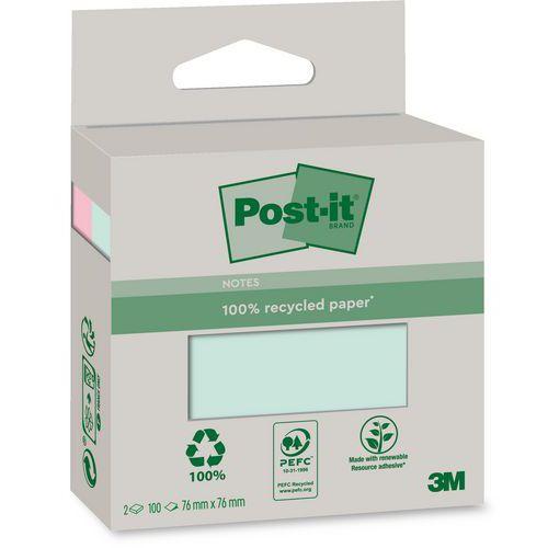 Lot 2 blocs 100 feuilles recyclées 76 x76 mm couleurs pastel - Post-it fullname image