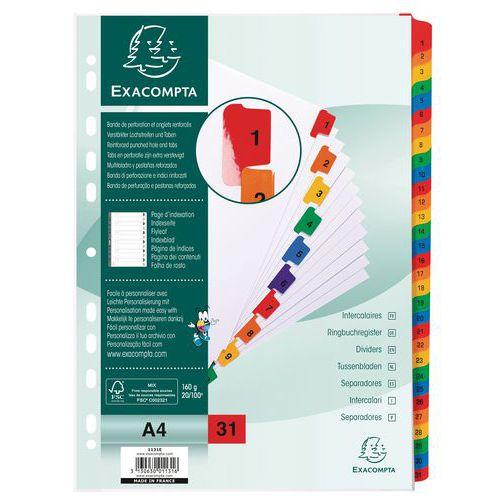 Illustration de : Intercalaires numériques Exacompta - Carte Blanche 160 g - A4