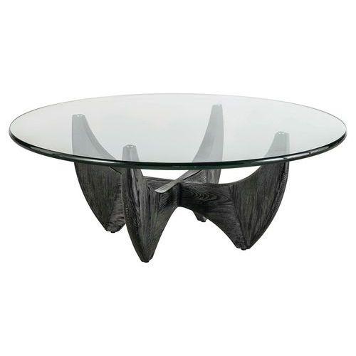 Table basse Harper plateau verre pieds chêne massif noir thumbnail image 1