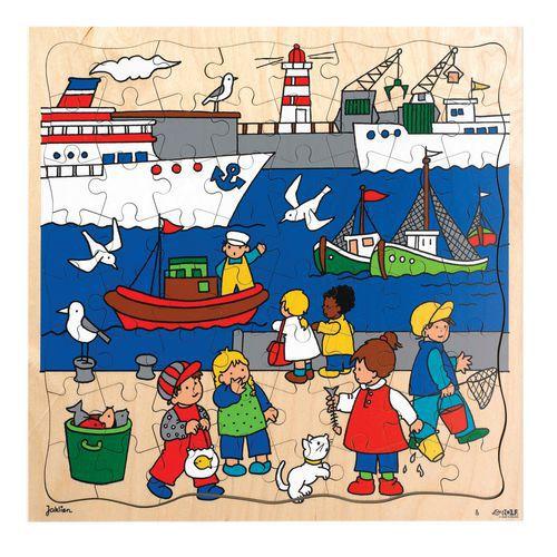 Illustration de : Puzzle bois 37 x 37 cm - thème le transport : port - Rolf
