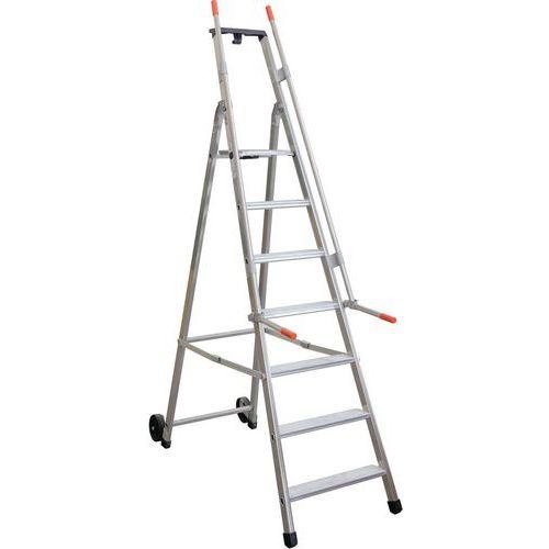Illustration de : Escabeau Mayorà avec rampe de sécurité et roues - 5 à 9 marches - Facal