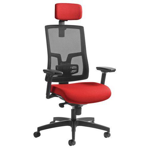 Illustration de : Fauteuil de bureau Oria pied noir dossier résille avec accoudoirs et têtière GGI