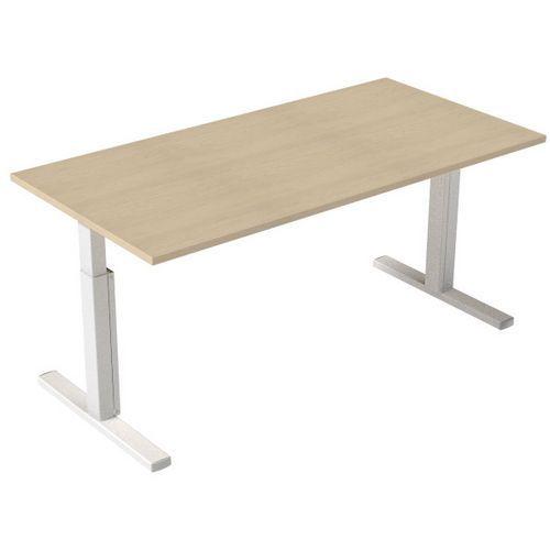 Bureau droit Kelli avec pied en T Chêne 160 cm Manivelle droite thumbnail image 1