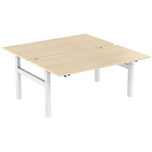 Bureau droit ergo Bench à manivelle 2 places pied en H Kelli Chêne 160 cm thumbnail image 1