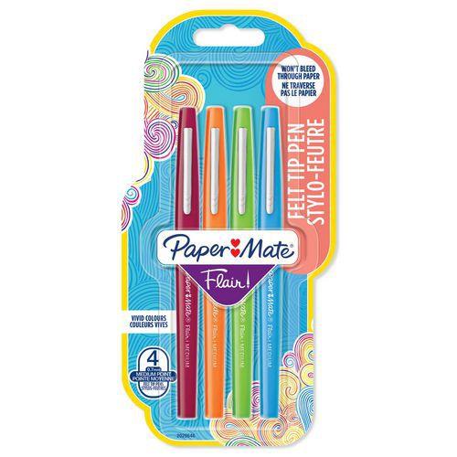 Illustration de : Pochette de 4 feutres flair couleurs assorties funs - Papermate