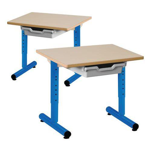 Illustration de : Lot de 2 tables régl. Chloé rect. Dégag. latéral plat. beige casier -Mobidecor