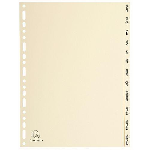 Illustration de : Intercalaires peau 155g 12 positions janvier-décembre A4