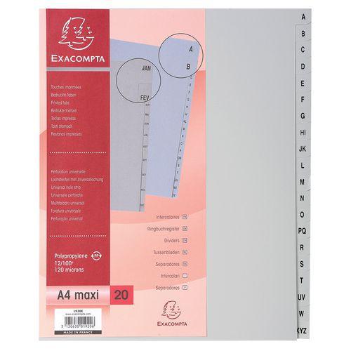 Lot de 10 Intercalaires alphabétiques pp gris az 20 positions A4 maxi thumbnail image 1