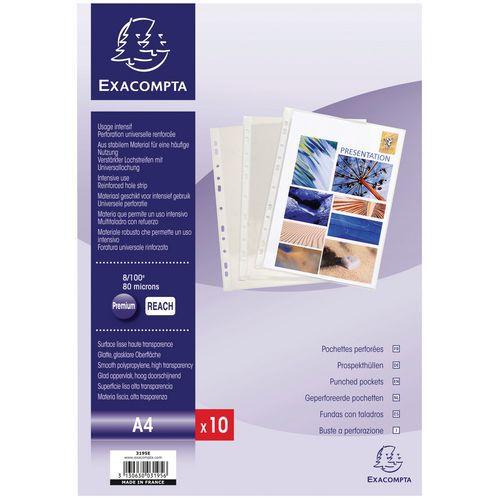 Illustration de : Sachet de 10 pochettes perforées - pvc lisse - a4