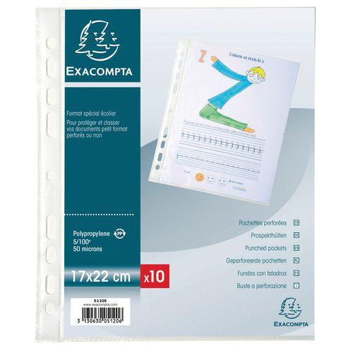 Illustration de : Sachet de 10 pochettes perforées PP format écolier 17x22cm