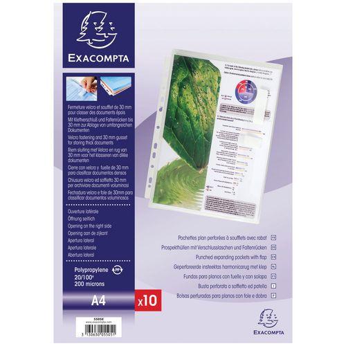 Illustration de : Sachet de 10 pochettes à soufflet avec rabat latéral PP A4