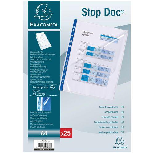 Lot de 4 Sachet de 25 pochettes perforées stop doc ouverture coin A4 thumbnail image 1