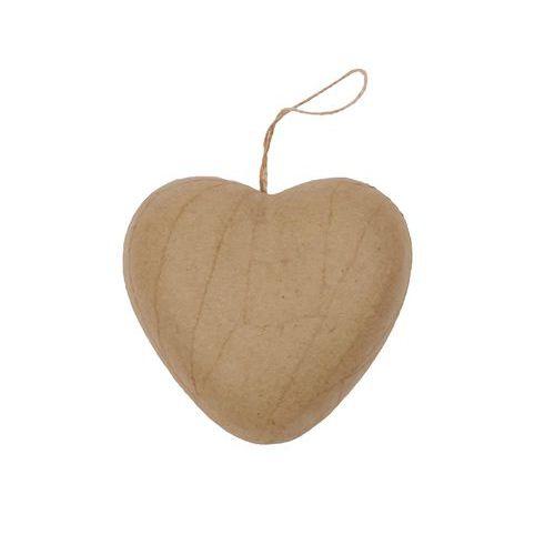 Illustration de : Coeur à suspendre en papier mâché à décorer 4x8x8 cm - Décopatch