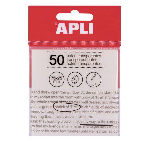 Illustration de : Bloc 50 feuilles notes adhésives transparentes 75x75 mm blanc - Apli