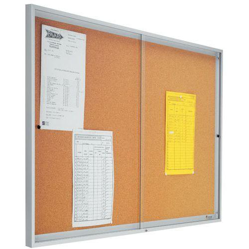 Illustration de : Vitrine d'intérieur portes coulissantes - Fond liège - Porte en plexiglass