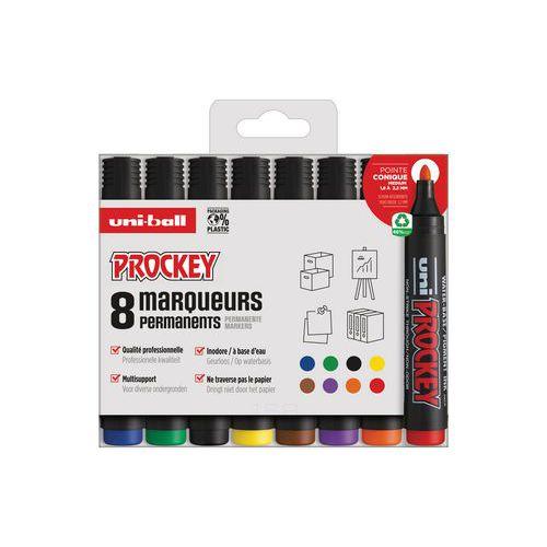 Pochette 8 marqueurs permanents pointe ogive Prockey Uni-ball assortis thumbnail image 1