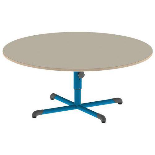 Illustration de : Table réglable Chloé ronde pied central plateau beige - Mobidecor