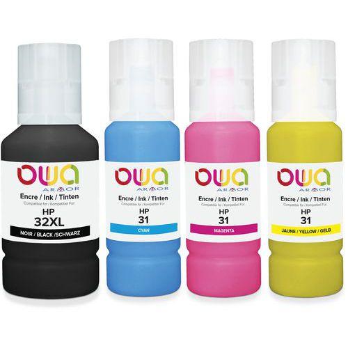 Illustration de : Bouteille d'encre compatible - HP 32XL 31 - 4 couleurs - Owa
