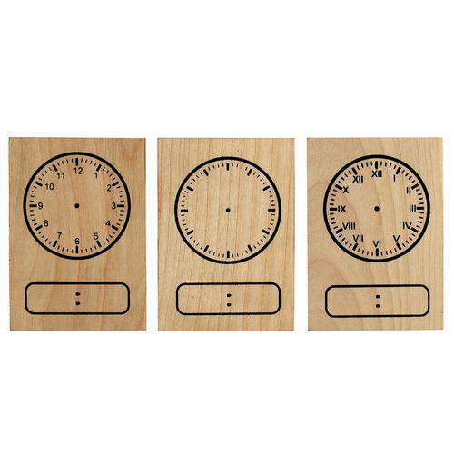 Lot de 3 tampons en bois horloge 7 x 5 cm thumbnail image 1