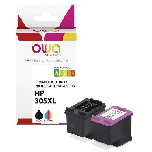 Illustration de : Pack 2 cartouches d'encre remanufacturées HP 305XL - 4 Couleurs - Owa