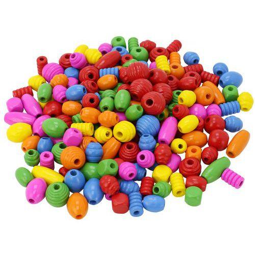 Illustration de : Sachet de 500g de perles bois colorées, formes assorties