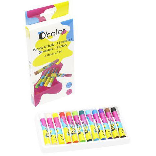 Illustration de : Boite 12 pastels à l'huile Ø 10 mm longueur 70mm - O-Color