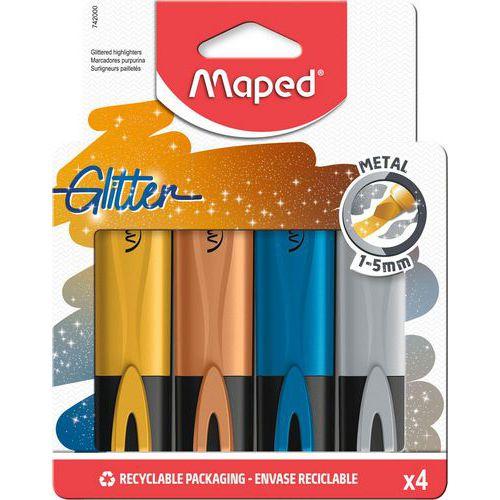 Illustration de : Boîte 4 surligneurs glitter métal couleurs assorties - Maped