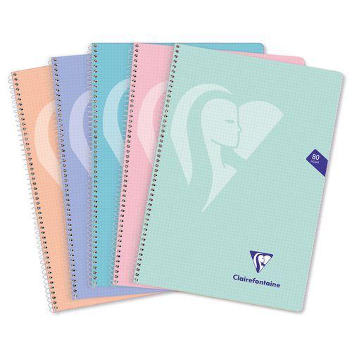 Mimesys cahier spiralé polypro Folio 21,5x31cm 160p Q.4x4 + marge couleurs PASTEL assorties thumbnail image 1