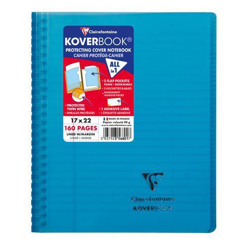 Koverbook reliure intégrale enveloppante PP transparent 17x22cm 160p ligné + marge coloris assortis livré en b thumbnail image 1