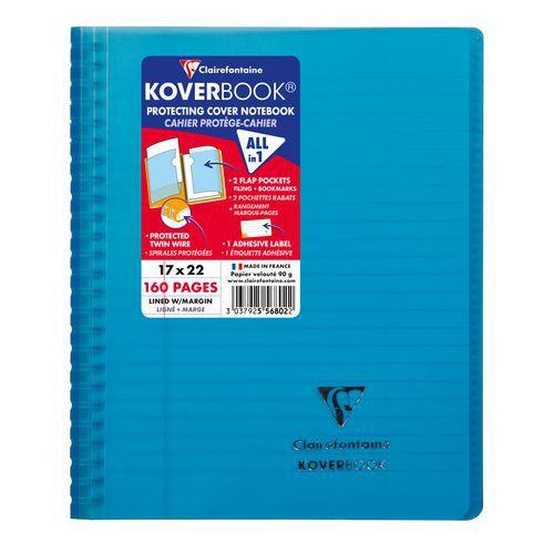 Koverbook reliure intégrale enveloppante PP transparent Bleu 17x22cm 160p ligné + marge thumbnail image 1