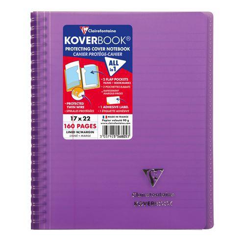 Koverbook reliure intégrale enveloppante PP transparent Violet 17x22cm 160p ligné + marge thumbnail image 1