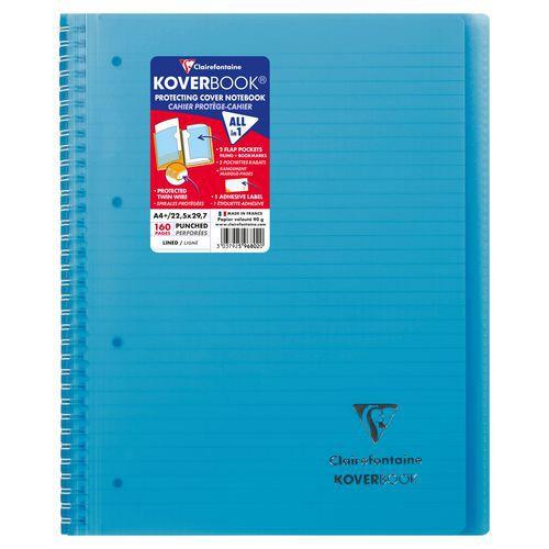 Koverbook reliure intégrale enveloppante PP transparent Bleu 22,5x29,7cm 160p ligné + marge perfo 4 trous thumbnail image 1