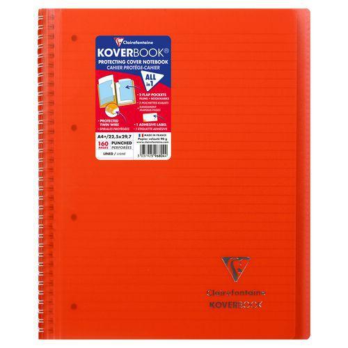 Koverbook reliure intégrale enveloppante PP transparent Rouge 22,5x29,7cm 160p ligné + marge perfo 4 trous thumbnail image 1